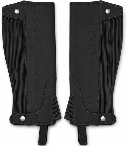 Half Chaps Amara Equestrian للنساء والرجال، زوج من الجلود الاصطناعية بسحّاب لركوب الخيل الإنجليزي للجنسين من الجلد الأسود in Kuwait