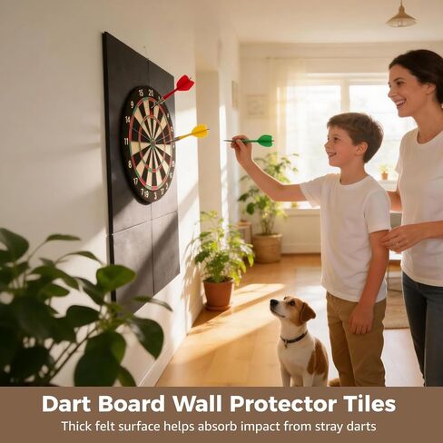 6 Pcs Dart Board Wall Protector Tiles, 30 x 30 cm Felt Dartboard Surround, Self-Adhesive Backboard Panels with Nylon Fasteners, Wall Protection for Home, Office, and Game Room in Kuwait