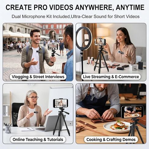3-in-1 Professional Wireless Lavalier Microphone for iPhone Android Camera, 2-Pack Universal Clip-on Lapel Mic for Video Recording, YouTube Podcast Vlog TikTok Live Streaming, Content Creator in Saudi Arabia