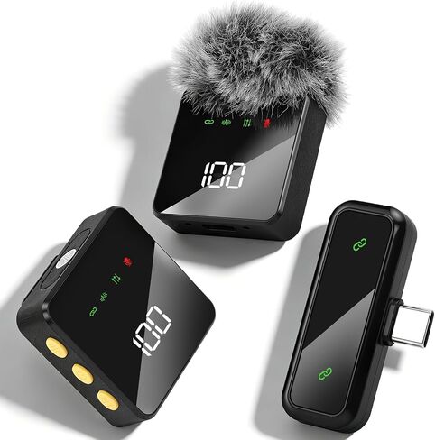 2PCS Wireless Lavalier Microphone Digital Display Noise Cancelling Mic for Live Streaming Interview Vlog in Saudi Arabia
