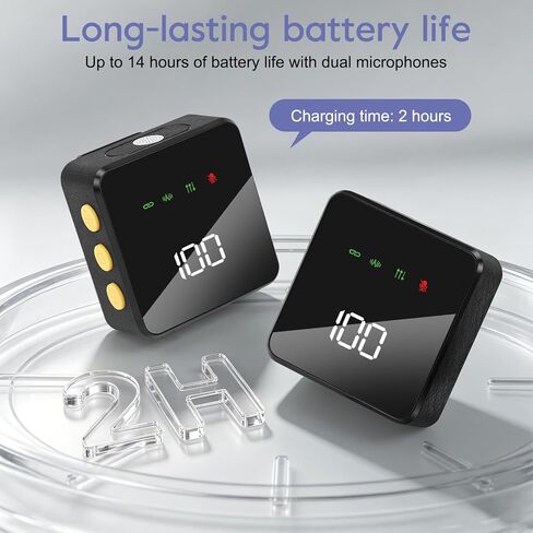2PCS Wireless Lavalier Microphone Digital Display Noise Cancelling Mic for Live Streaming Interview Vlog in Saudi Arabia