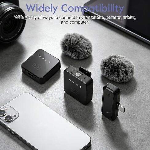 2PCS Wireless Lavalier Microphone Digital Display Noise Cancelling Mic for Live Streaming Interview Vlog in Saudi Arabia
