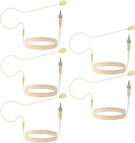 5 Pack Headset Headworn Microphone 3.5mm Screw Lock Head Hanging Condenser Omnidirectional Mic for Sennheiser - Light-Weight Beige Headset Head Mic,Windscreen,1.5m Cable in Saudi Arabia