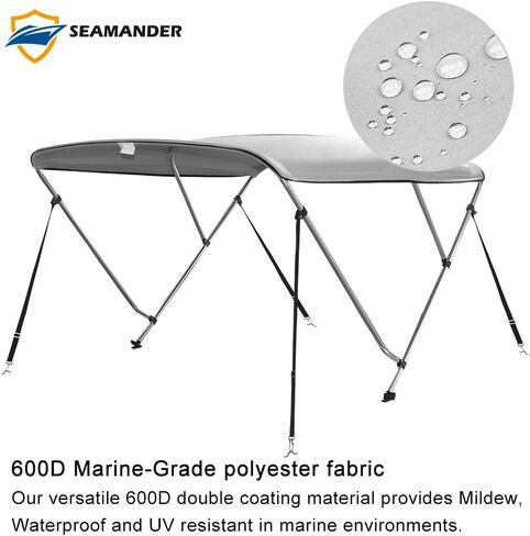Seamander 3-4 Bow Bimini Boat Top Cover,Boat Accessories,Boat Canopy with Mounting Hardware, Rear Support Pole with Storage Boot (Grey, 3 Bow 6'L x 36" H x 73"-78" W) in Saudi Arabia