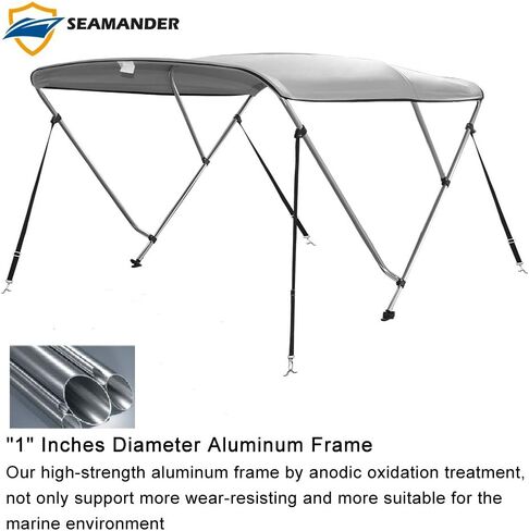 Seamander 3-4 Bow Bimini Boat Top Cover,Boat Accessories,Boat Canopy with Mounting Hardware, Rear Support Pole with Storage Boot (Grey, 3 Bow 6'L x 36" H x 73"-78" W) in Saudi Arabia