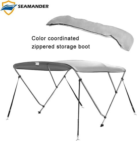 Seamander 3-4 Bow Bimini Boat Top Cover,Boat Accessories,Boat Canopy with Mounting Hardware, Rear Support Pole with Storage Boot (Grey, 3 Bow 6'L x 36" H x 73"-78" W) in Saudi Arabia