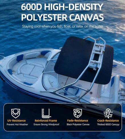 Sunluway Universal Wakeboard Tower Boat Bimini Top, 600D Bimini Top Canvas, Frame, & Clamps, 60" L x 52" W, Boat Canopy for Most 2-2.5" Tubing Wake Towers on Bass Boats, Jon Boats, Pontoons & More in Saudi Arabia