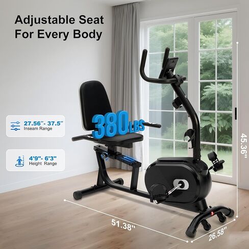 Recumbent Exercise Bike for Seniors & Adults - Quiet Recumbent Stationary Bikes for Home, Bluetooth App, 16-Level Resistance, Adjustable Seat, Supports 380LB, LCD Display & Pulse Sensors in Saudi Arabia