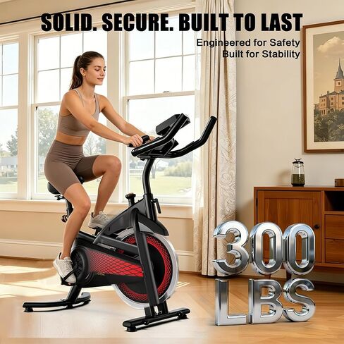Exercise Bike Indoor Stationary Bike with Bluetooth Cycling Bicycle for Home Gym 300 lbs Weight Capacity Adjustable Seat/Handlebar for Office Cardio Workout in Kuwait