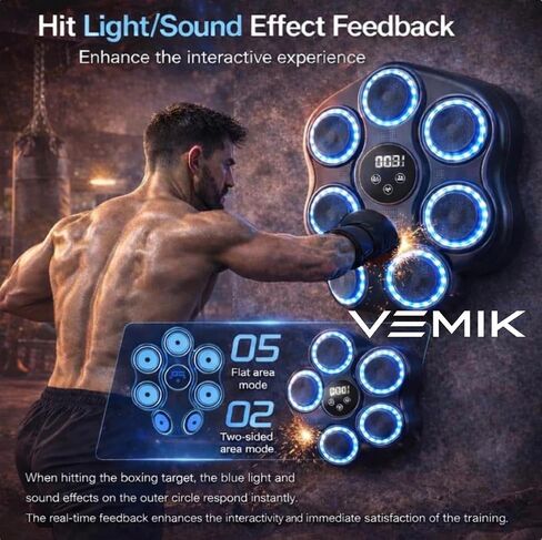 آلة الملاكمة الموسيقية الذكية 4 في 1 مع أهداف لكمة LED، حزمة تدريب رد الفعل مثبتة على الحائط مع عصابة رأس كرة الملاكمة، وقفازات الفنون القتالية المختلطة ومقوي قبضة اليد لتدريب اللياقة البدنية المنزلية in Kuwait