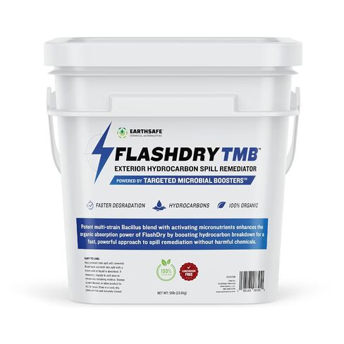 معالج الانسكابات الهيدروكربونية من FlashDry TMB دلو سعة 50 رطلًا - مزيج من المغذيات والكائنات الحية الخاصة لانسكابات النفط والغاز والديزل على التربة والأرض - زوج مع جوز الهند من FlashDry لإدارة الانسكابات بشكل كامل in Kuwait