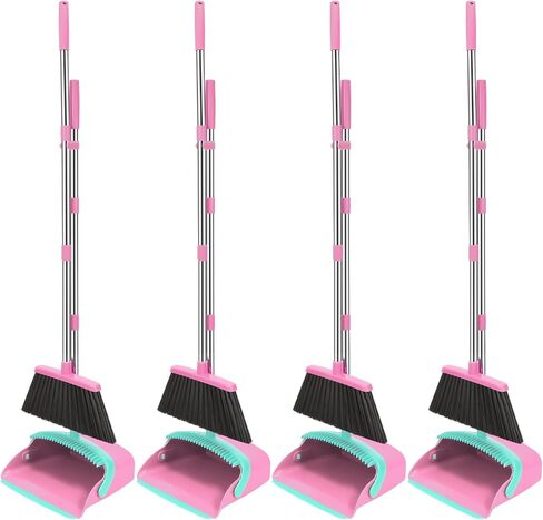 NACENA Broom and Dustpan Set, 52-in Long Adjustable Handle Broom Dustpan Combo with Dustpan Teeth to Automatically Clean Hair Suitable for Home Kitchen Office Hall Floor（Black&Red） in Kuwait