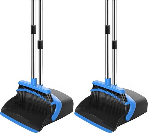 NACENA Broom and Dustpan Set, 52-in Long Adjustable Handle Broom Dustpan Combo with Dustpan Teeth to Automatically Clean Hair Suitable for Home Kitchen Office Hall Floor（Black&Red） in Saudi Arabia