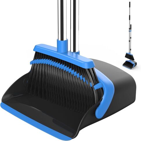 NACENA Broom and Dustpan Set, 52-in Long Adjustable Handle Broom Dustpan Combo with Dustpan Teeth to Automatically Clean Hair Suitable for Home Kitchen Office Hall Floor（Black&Red） in Saudi Arabia