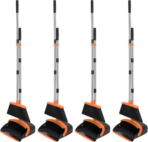 NACENA Broom and Dustpan Set, 52-in Long Adjustable Handle Broom Dustpan Combo with Dustpan Teeth to Automatically Clean Hair Suitable for Home Kitchen Office Hall Floor（Black&Red） in Saudi Arabia
