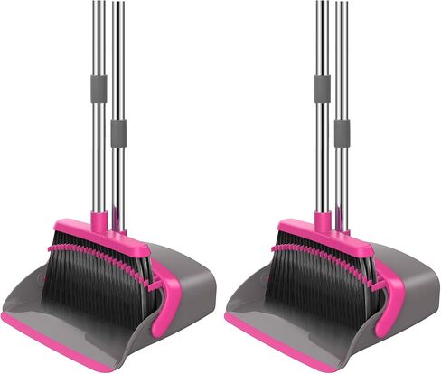 NACENA Broom and Dustpan Set, 52-in Long Adjustable Handle Broom Dustpan Combo with Dustpan Teeth to Automatically Clean Hair Suitable for Home Kitchen Office Hall Floor（Black&Red） in Saudi Arabia