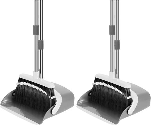 NACENA Broom and Dustpan Set, 52-in Long Adjustable Handle Broom Dustpan Combo with Dustpan Teeth to Automatically Clean Hair Suitable for Home Kitchen Office Hall Floor（Black&Red） in Saudi Arabia