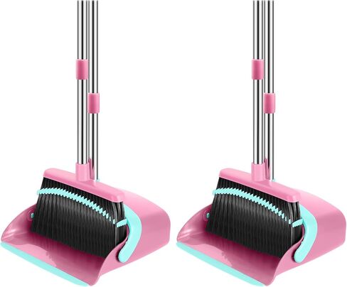 NACENA Broom and Dustpan Set, 52-in Long Adjustable Handle Broom Dustpan Combo with Dustpan Teeth to Automatically Clean Hair Suitable for Home Kitchen Office Hall Floor（Black&Red） in Saudi Arabia