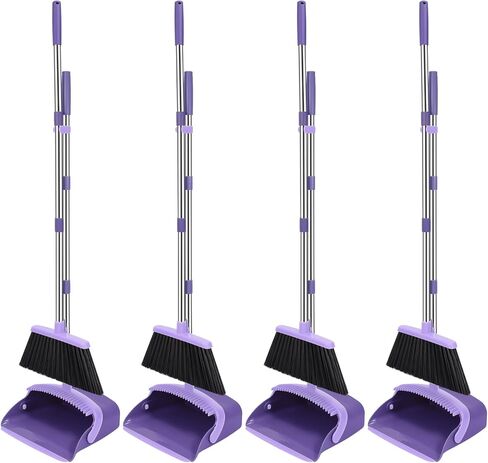 NACENA Broom and Dustpan Set, 52-in Long Adjustable Handle Broom Dustpan Combo with Dustpan Teeth to Automatically Clean Hair Suitable for Home Kitchen Office Hall Floor（Black&Red） in Saudi Arabia