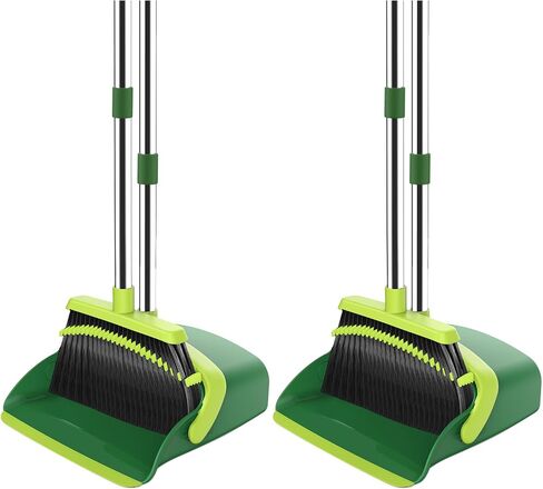 NACENA Broom and Dustpan Set, 52-in Long Adjustable Handle Broom Dustpan Combo with Dustpan Teeth to Automatically Clean Hair Suitable for Home Kitchen Office Hall Floor（Black&Red） in Saudi Arabia