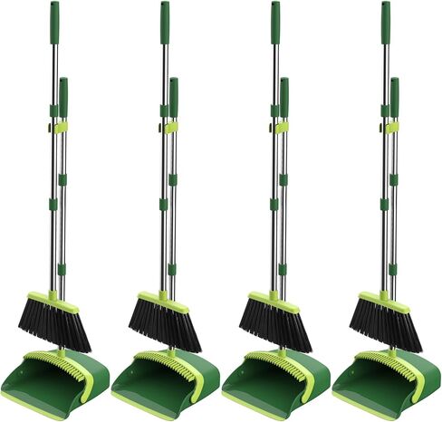 NACENA Broom and Dustpan Set, 52-in Long Adjustable Handle Broom Dustpan Combo with Dustpan Teeth to Automatically Clean Hair Suitable for Home Kitchen Office Hall Floor（Black&Red） in Saudi Arabia