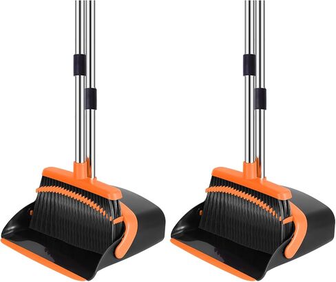 NACENA Broom and Dustpan Set, 52-in Long Adjustable Handle Broom Dustpan Combo with Dustpan Teeth to Automatically Clean Hair Suitable for Home Kitchen Office Hall Floor（Black&Red） in Saudi Arabia