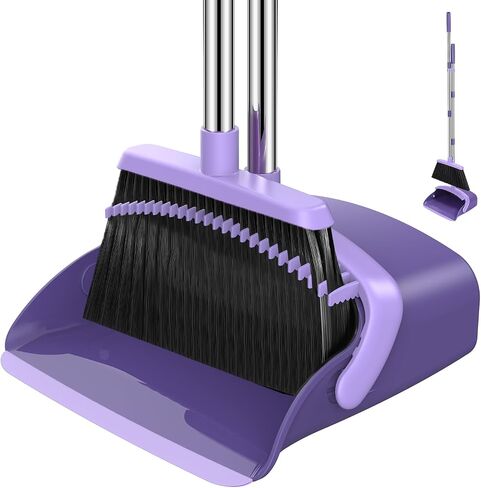 NACENA Broom and Dustpan Set, 52-in Long Adjustable Handle Broom Dustpan Combo with Dustpan Teeth to Automatically Clean Hair Suitable for Home Kitchen Office Hall Floor（Black&Red） in Saudi Arabia