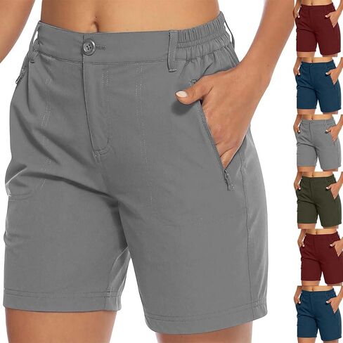 Women's Lightweight Hiking Cargo Shorts Quick Dry Athletic Shorts Elastic Waist Short Pants with Pockets for Running Golf in Saudi Arabia