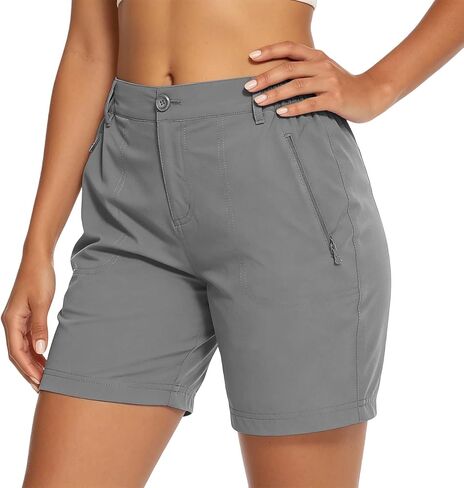 Women's Lightweight Hiking Cargo Shorts Quick Dry Athletic Shorts Elastic Waist Short Pants with Pockets for Running Golf in Saudi Arabia