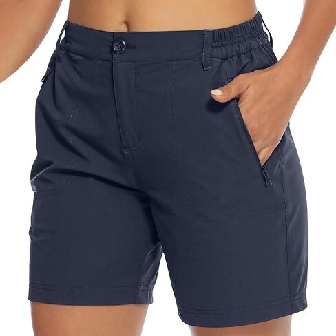 Women's Lightweight Hiking Cargo Shorts Quick Dry Athletic Shorts Elastic Waist Short Pants with Pockets for Running Golf in Saudi Arabia