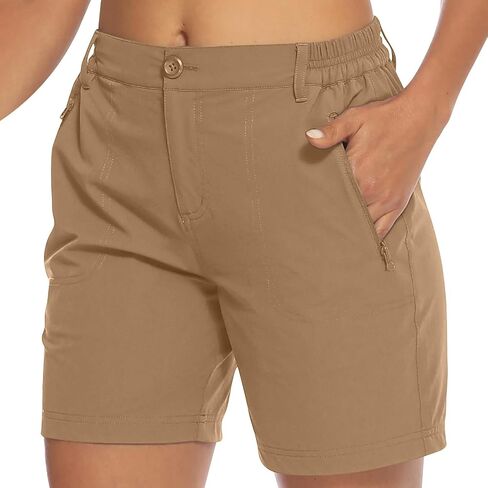 Women's Lightweight Hiking Cargo Shorts Quick Dry Athletic Shorts Elastic Waist Short Pants with Pockets for Running Golf in Saudi Arabia