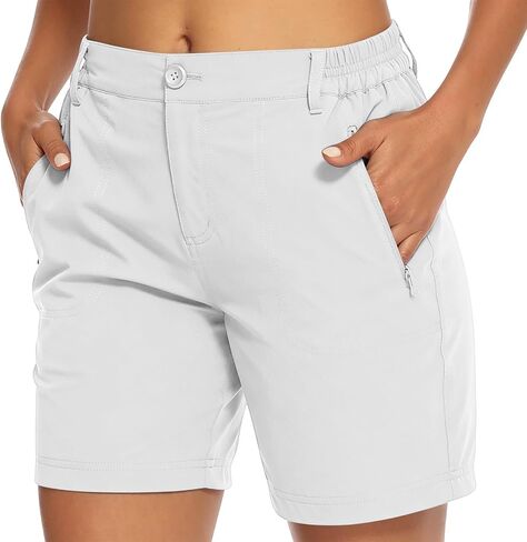 Women's Lightweight Hiking Cargo Shorts Quick Dry Athletic Shorts Elastic Waist Short Pants with Pockets for Running Golf in Saudi Arabia