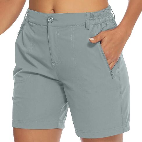 Women's Lightweight Hiking Cargo Shorts Quick Dry Athletic Shorts Elastic Waist Short Pants with Pockets for Running Golf in Saudi Arabia