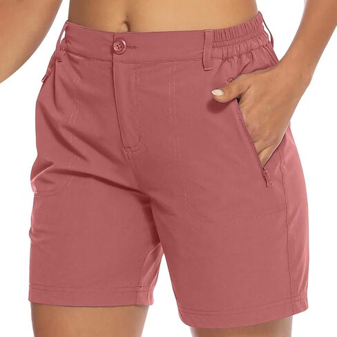 Women's Lightweight Hiking Cargo Shorts Quick Dry Athletic Shorts Elastic Waist Short Pants with Pockets for Running Golf in Saudi Arabia