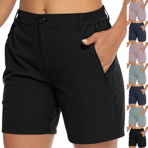 Women's Lightweight Hiking Cargo Shorts Quick Dry Athletic Shorts Elastic Waist Short Pants with Pockets for Running Golf in Saudi Arabia