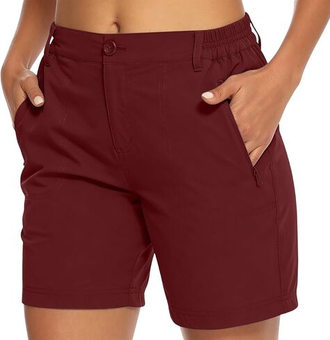 Women's Lightweight Hiking Cargo Shorts Quick Dry Athletic Shorts Elastic Waist Short Pants with Pockets for Running Golf in Saudi Arabia