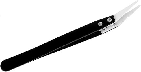 Ceramic Tweezers, Stainless Steel Pincers, Non-Conductive, High Temperature Resistant, Suitable for Precision Electrical Operation, Black, White Pointed Tips, Angled Forceps in Kuwait