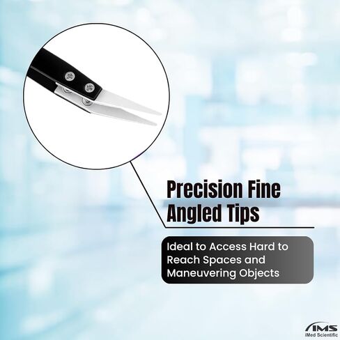 Ceramic Tweezers, Stainless Steel Pincers, Non-Conductive, High Temperature Resistant, Suitable for Precision Electrical Operation, Black, White Pointed Tips, Angled Forceps in Kuwait