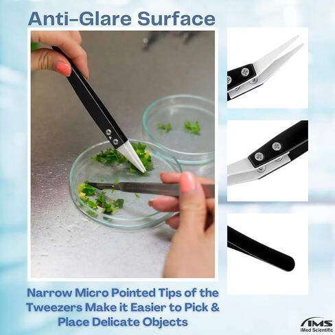 Ceramic Tweezers, Stainless Steel Pincers, Non-Conductive, High Temperature Resistant, Suitable for Precision Electrical Operation, Black, White Pointed Tips, Angled Forceps in Kuwait