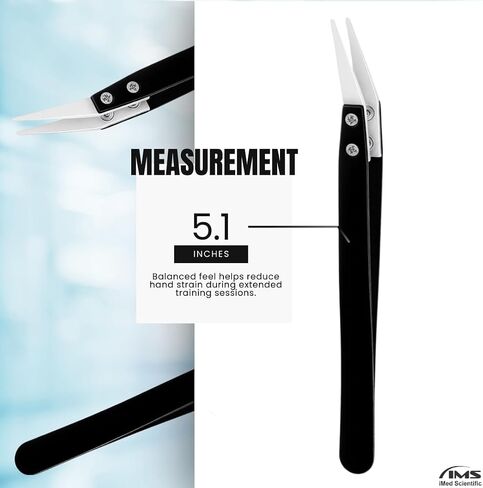 Ceramic Tweezers, Stainless Steel Pincers, Non-Conductive, High Temperature Resistant, Suitable for Precision Electrical Operation, Black, White Pointed Tips, Angled Forceps in Kuwait