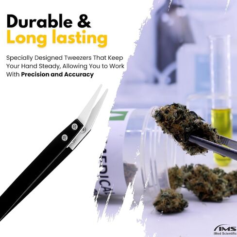 Ceramic Tweezers, Stainless Steel Pincers, Non-Conductive, High Temperature Resistant, Suitable for Precision Electrical Operation, Black, White Pointed Tips, Angled Forceps in Kuwait