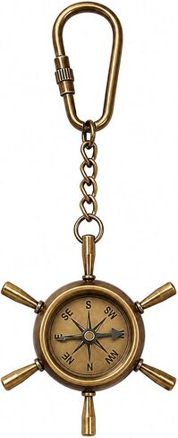 Vintage Antique Brass Compass Keychain | Directional Compass Key Ring | Compass for Kids Survival | Retro Metal Compass Keyring for Men & Women | Gift for Travelers & Adventurers in Kuwait