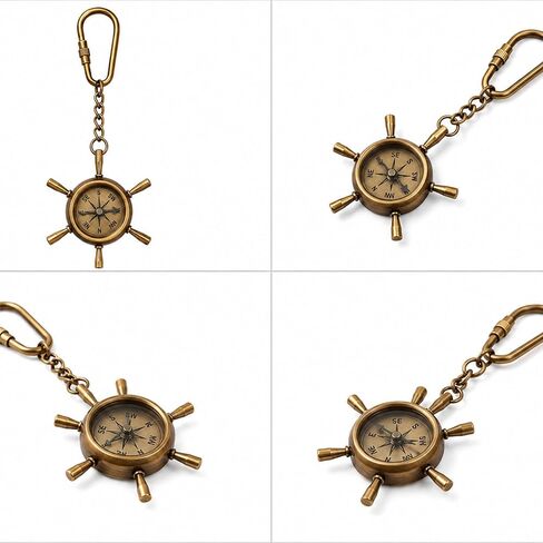 Vintage Antique Brass Compass Keychain | Directional Compass Key Ring | Compass for Kids Survival | Retro Metal Compass Keyring for Men & Women | Gift for Travelers & Adventurers in Kuwait