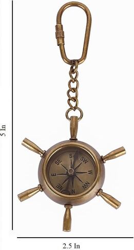 Vintage Antique Brass Compass Keychain | Directional Compass Key Ring | Compass for Kids Survival | Retro Metal Compass Keyring for Men & Women | Gift for Travelers & Adventurers in Kuwait