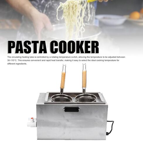 banapoy 2 Holes Commercial Pasta Cooker, 10L Electric Pasta Cooker with 2 Strainers & Accurate Temperature Control, Electric Noodle Cooking Machine for Restaurant Dumplings (US Plug 110V) in Kuwait