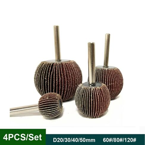 4PCS D20/30/40/50 Spherical Sandpaper Flap Wheel 60/80/120 Grit 6mm Shank Abrasive Rotary Tool for Polishing Ball Shape (Color : 4Pcs Set, Size : 180 Grit) in Kuwait