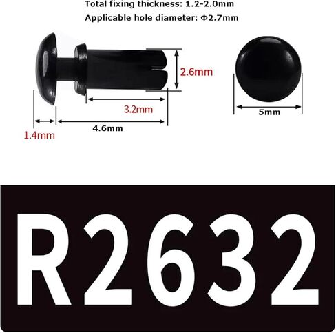 Nylon Rivets, Push-Button Type Plastic Snap Fasteners, Black Insulated R-Type PC Board Expansion(R2632 (100 pieces)) in Saudi Arabia