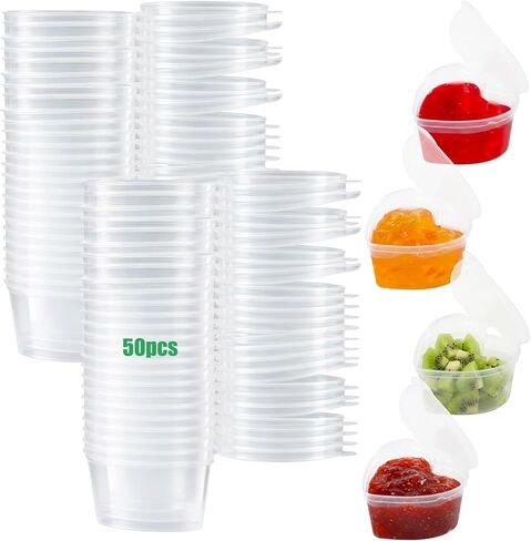 50 Sets 1.5 oz Heart Shaped Jello Shot Cups with Lids, Disposable Plastic Heart Shape Cups, Small Condiment Containers, Clear Dipping Sauce Cups for Sauce,Samples, Desserts and Crafts in Kuwait