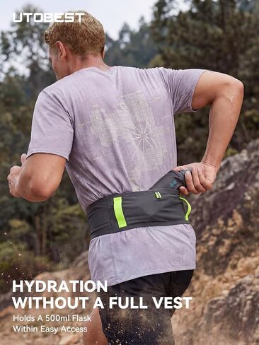 UTOBEST Running Belt for Men & Women, Bounce-Free Running Waist Pack Fits All Phones, 4-Pocket No Zipper Trail Running Belt With 500ml Soft Flask, Pole Carry Straps for Race, Trail (B7 Pro-Grey, 2XS) in Kuwait