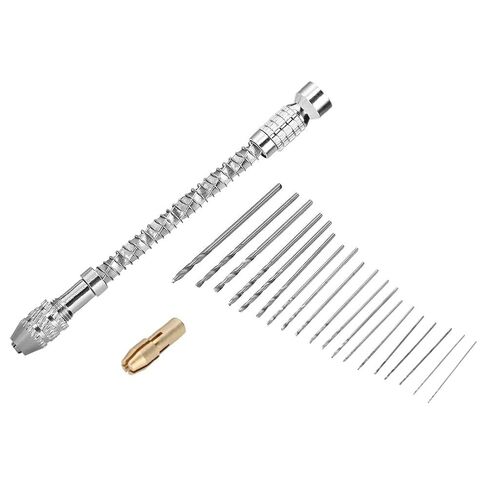 Marhynchus Mini Hand Drill Micro Portable Drill Tool Set 20pcs Bits 0.3 to 1.6mm and Brass Chuck for Wood Plastic Soft Metal DIY Punching in Kuwait